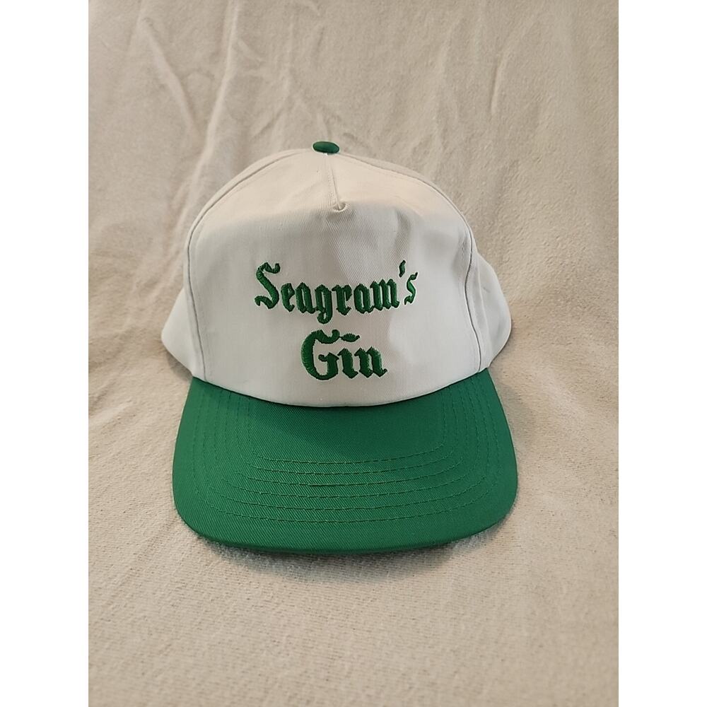 Vintage Seagrams Gin Hat Snapback Cap White Green Embroidered Alcohol 90s